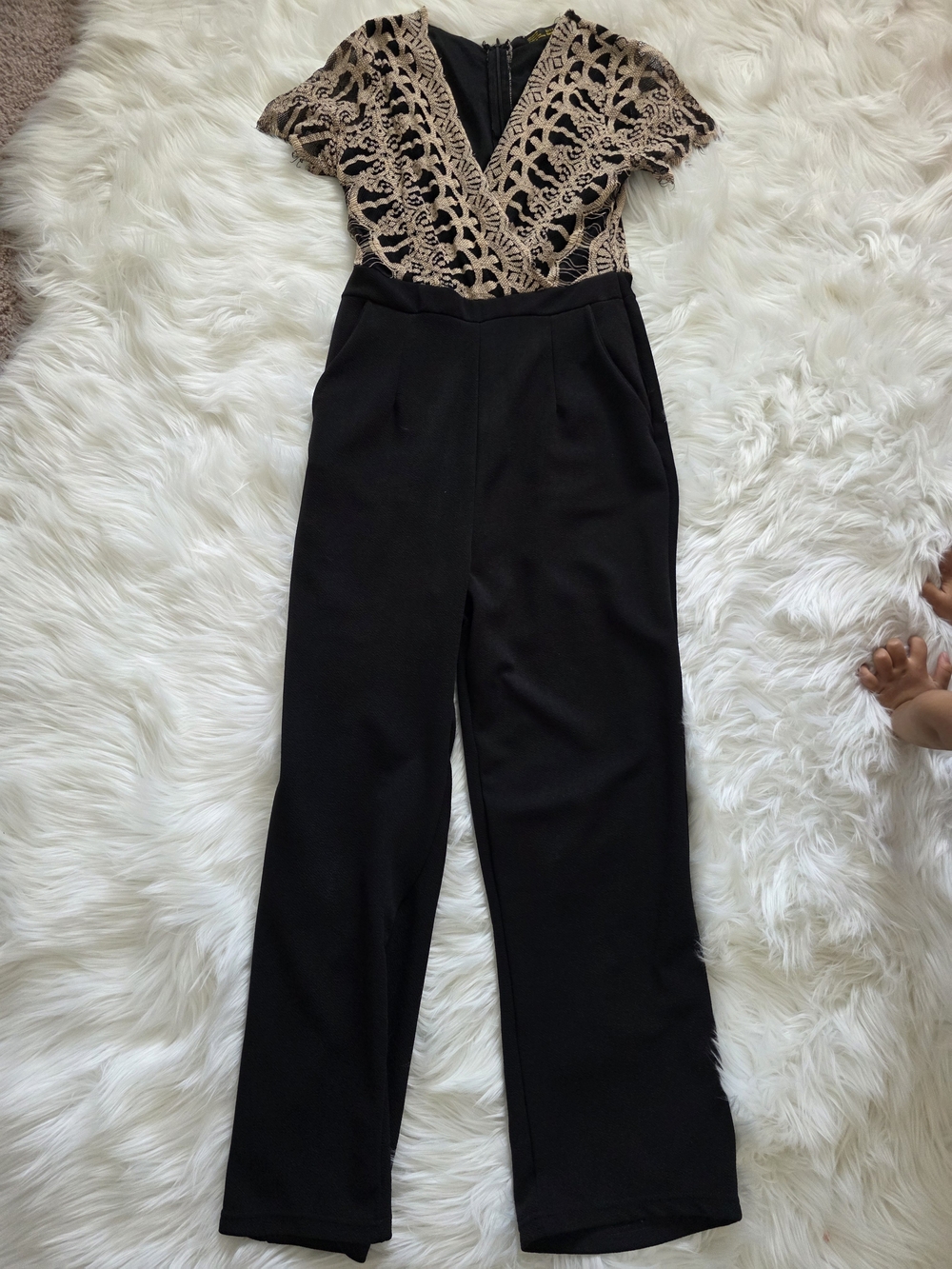 Black and Beige Lace Bodice Jumpsuit